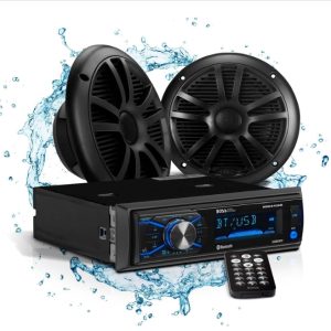 Boss Audio MCBK634B.6 Weatherproof Marine AM/FM Receiver Package with (2) 6.5" Speakers and Antenna with Bluetooth Connection